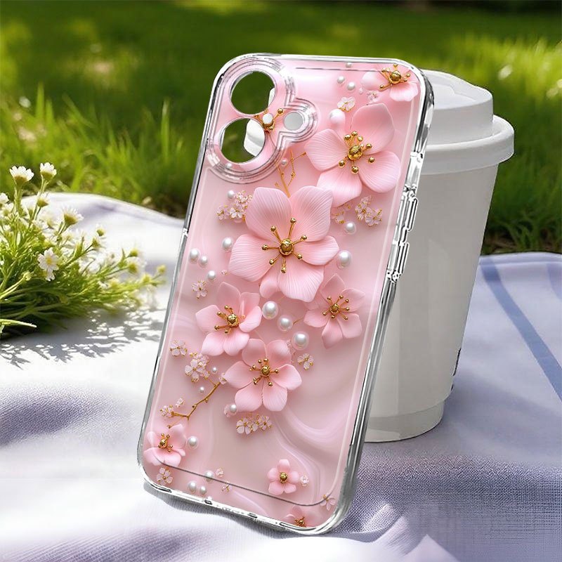 TEMU Phone Case: Pink Floral Beaded Pattern Phone Case, Suitable For Iphone 17, 17 Ari, 16, 15, 14, 13, 12, 11, Pro Max, X, Xs, Xr, Xs Max, 7, 8, 6,