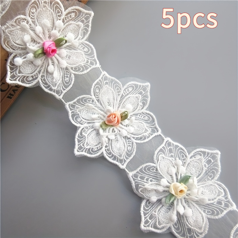 TEMU Set da 5 pezzi di pizzo ricamato con esagonale 3D , nastro in poliestere largo 8 cm per cucito e artigianato