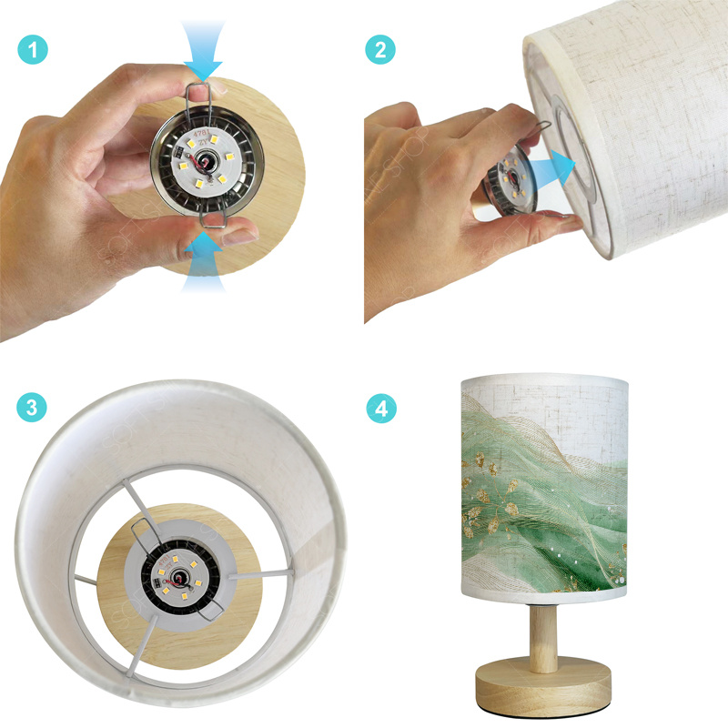 Printed Table Lamp with Fabric Shade, USB-Powered LED Light