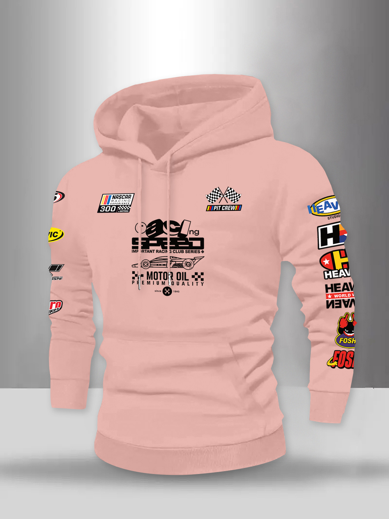 Herensweater met capuchon en racethema en veelkleurige race-graphics