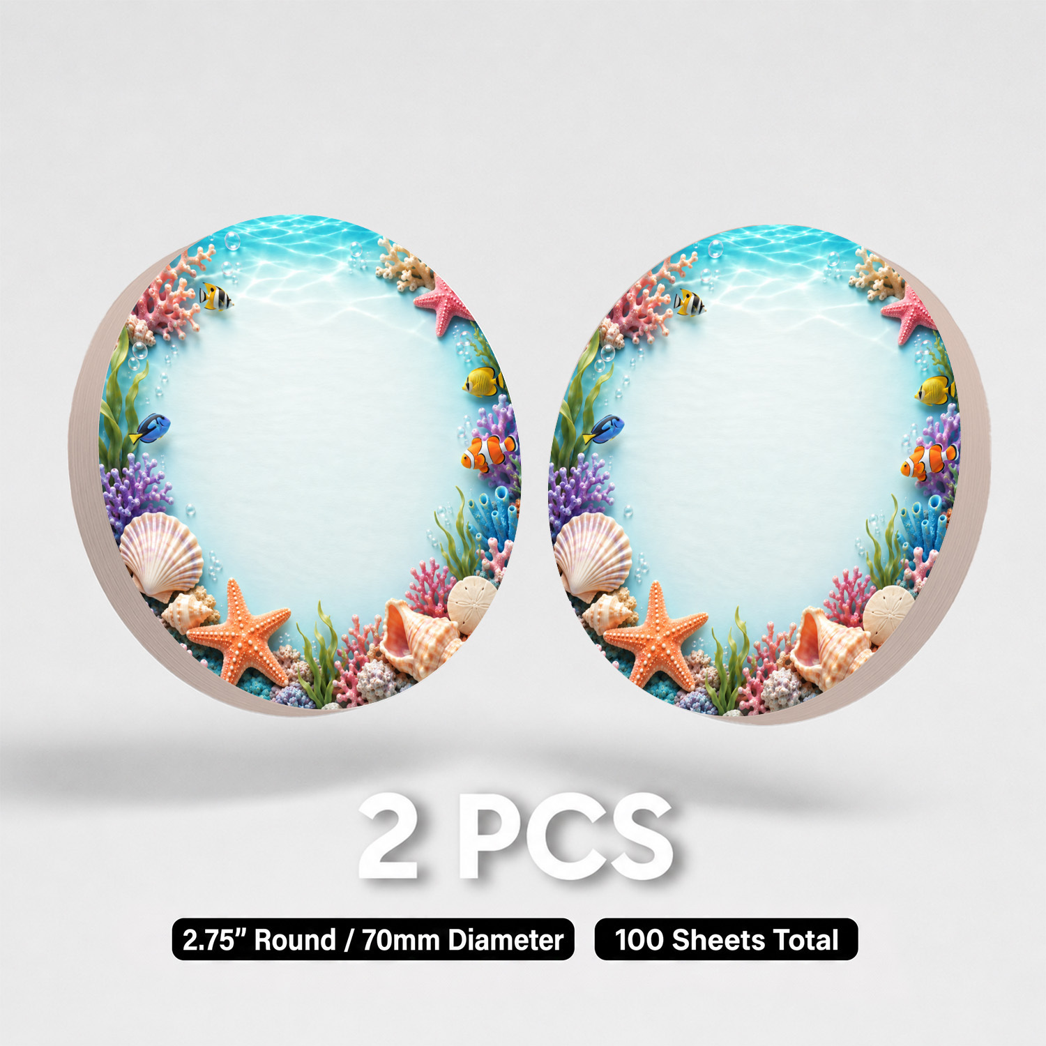 TEMU 2pcs Gonghopress Tropical Ocean Sticky Notes Suitable For Writing, 100 Sheets Total With Starfish, Seashell, & Sea Plant Pages - Round Memo Pads