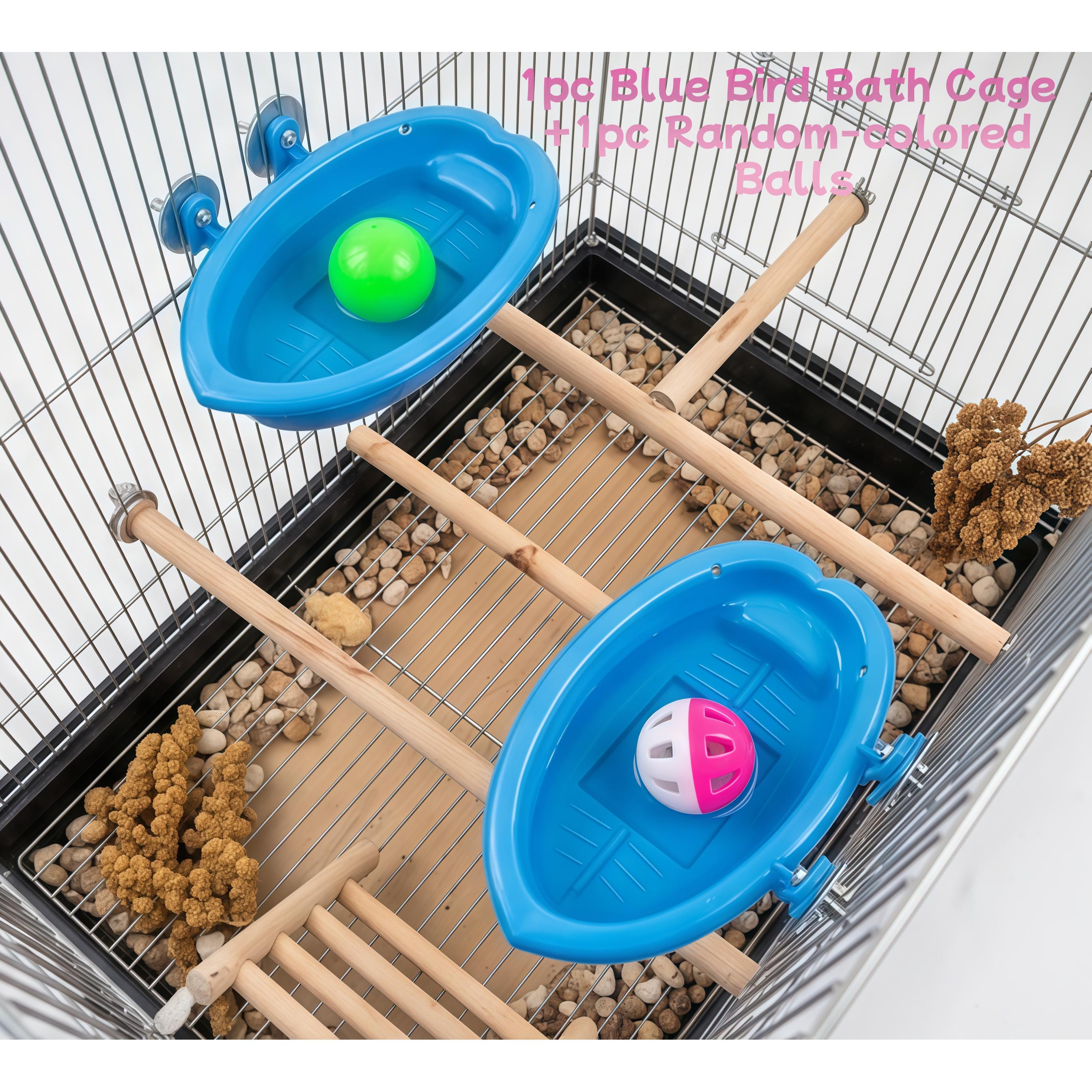 TEMU Cage de bain d'oiseaux avec balles de couleurs aléatoires, gamelle, bain d'oiseaux, abreuvoir, bain d'oiseaux suspendu, jouet, cage pour