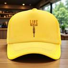 1pc adjustable trucker hat with life begins print black casual wear street style polyester fabric hand washable ideal for men and women casual headwear adjustable headgear polyester hat