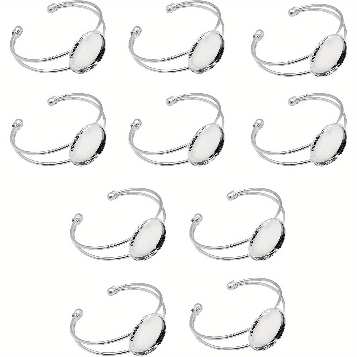 TEMU 10pcs Creative Crafting Bracelets Making, Fashion Bracelet Set, 25 Mm Adjustable Round Cabochon Bezel Tray Blank Bangle
