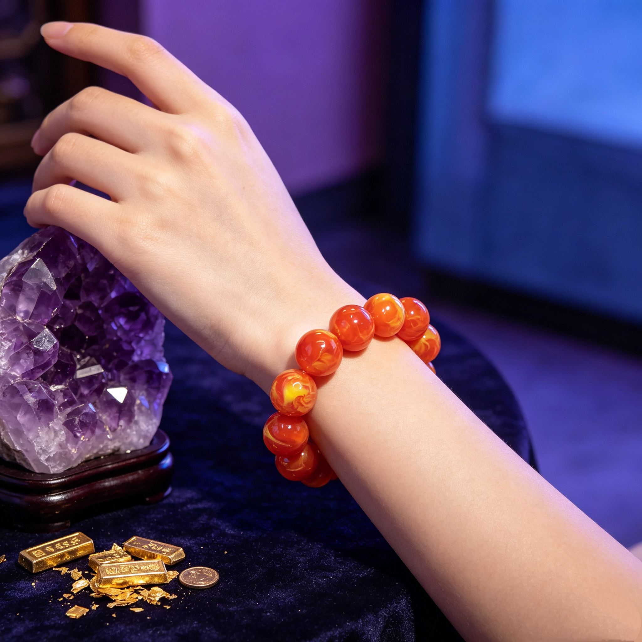 Unisex Natural Stone Elastic Bead Bracelet, Peace Symbol