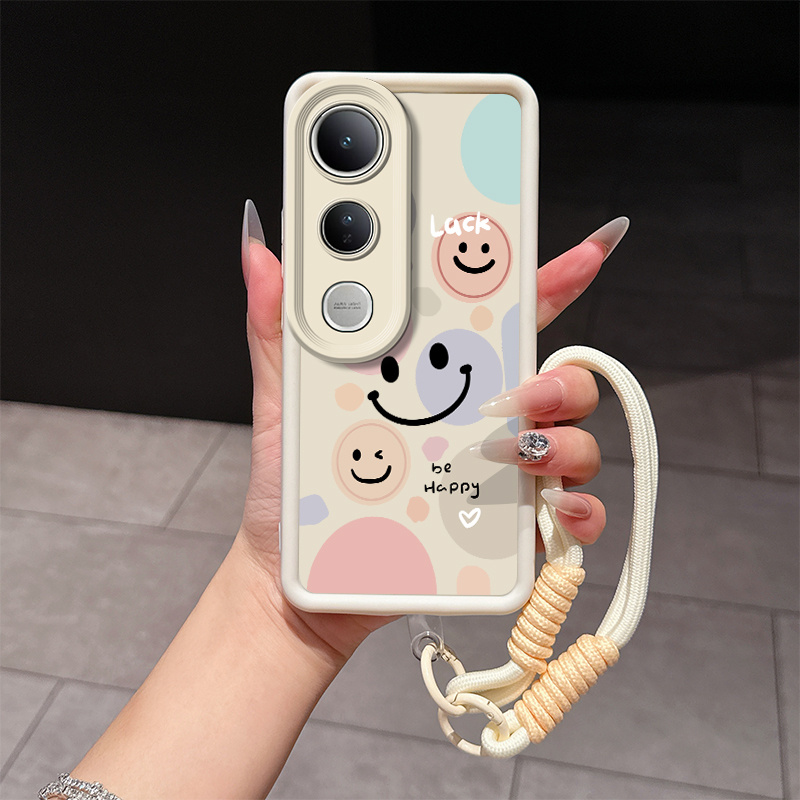 TEMU Fundas de teléfono con cara sonriente adecuadas para Vivo V50 LITE 5G, con cordón adecuada para hombres como para mujeres. de calidad de TPU y