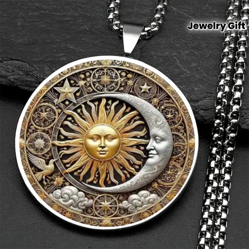 TEMU 2d Flat Design, Vintage Sun And 2d Flat Necklace - Alloy Starry Sky Bag With Roman , Perfect For Halloween, Christmas, Thanksgiving, Anniversary