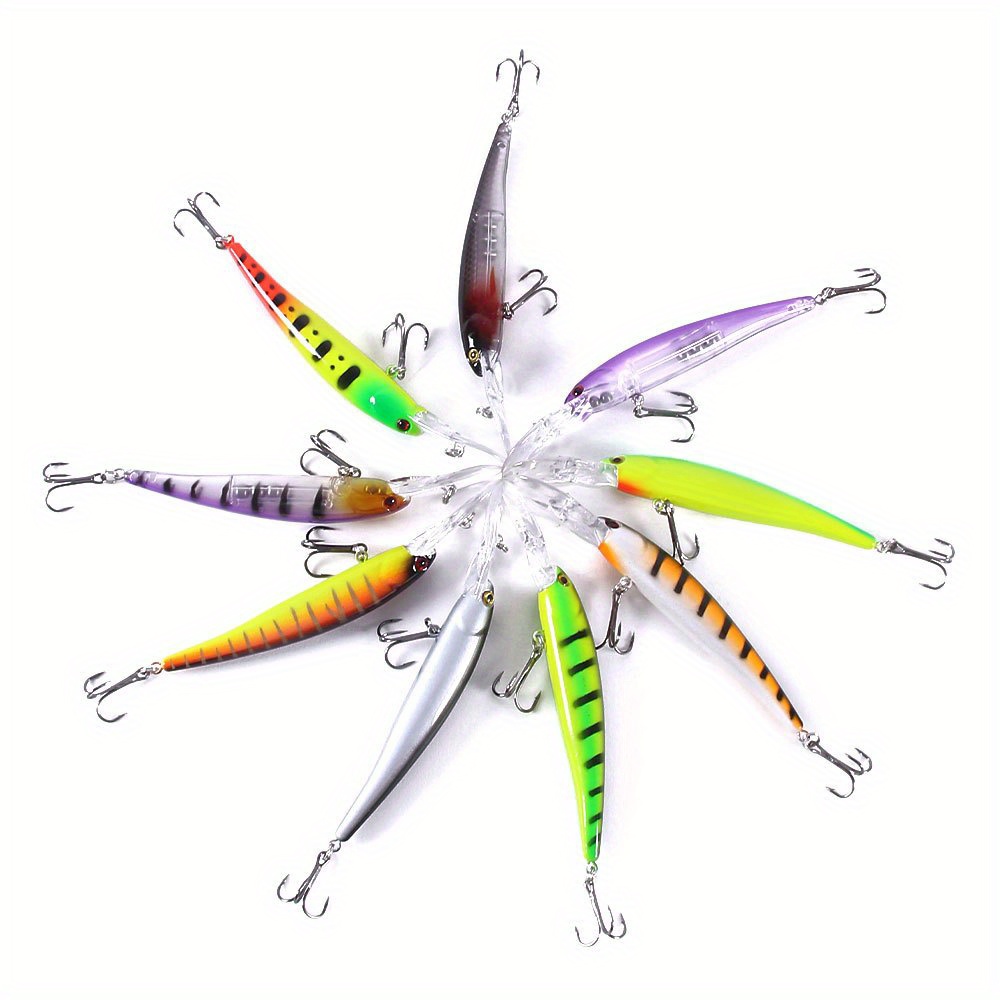 TEMU 10pcs Long Cast Slow Sinking Minnow Hard Bait Multicolor Saltwater Fishing Lure Realistic Swimming Trolling Bait For Pike Carp 12.5cm 11g