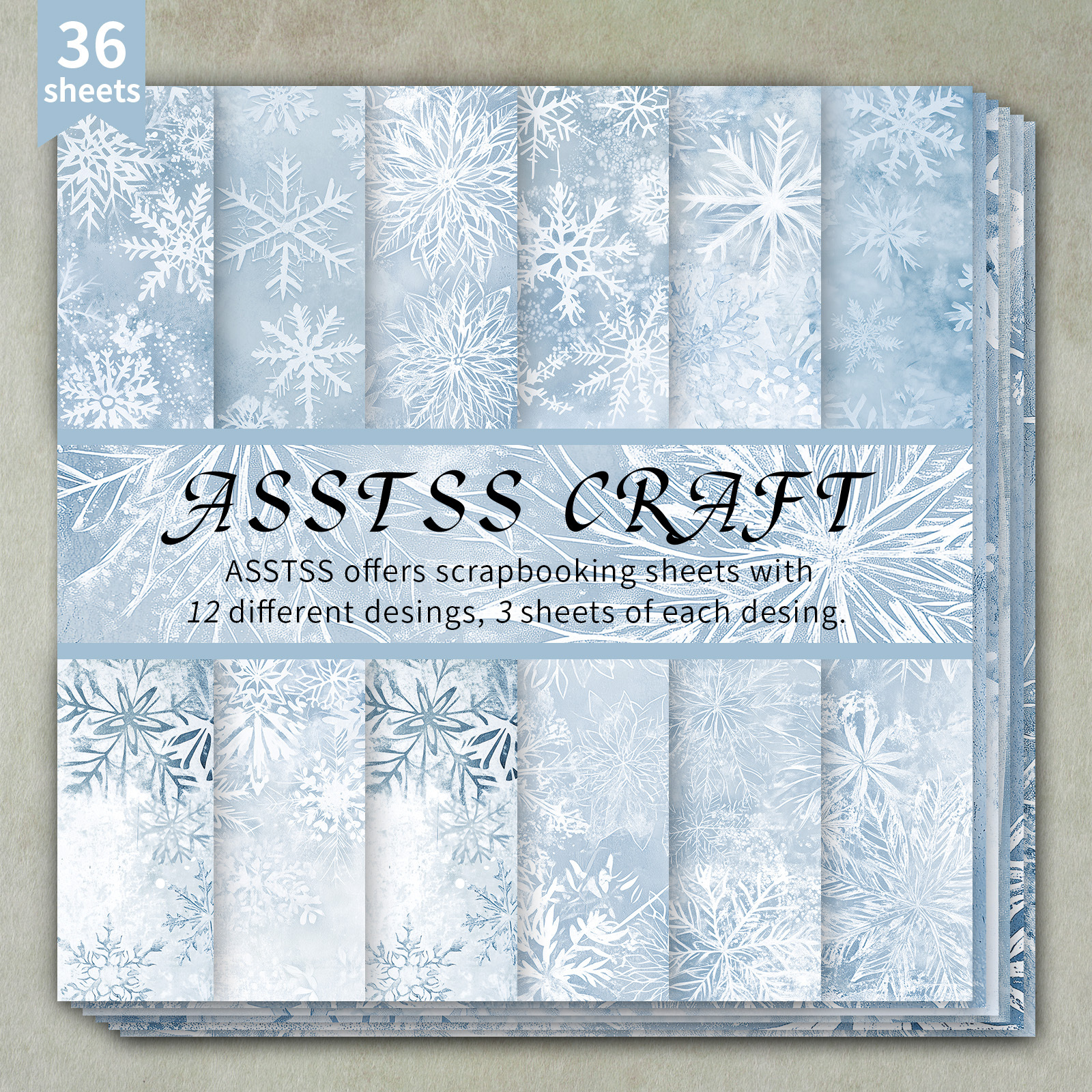 TEMU ASSTSS Bloc de Papier Scrapbooking 36 Feuilles - Design Vintage Hiver de Neige & Floral avec Adapté pour Journaling, Fabrication de Cartes, Art