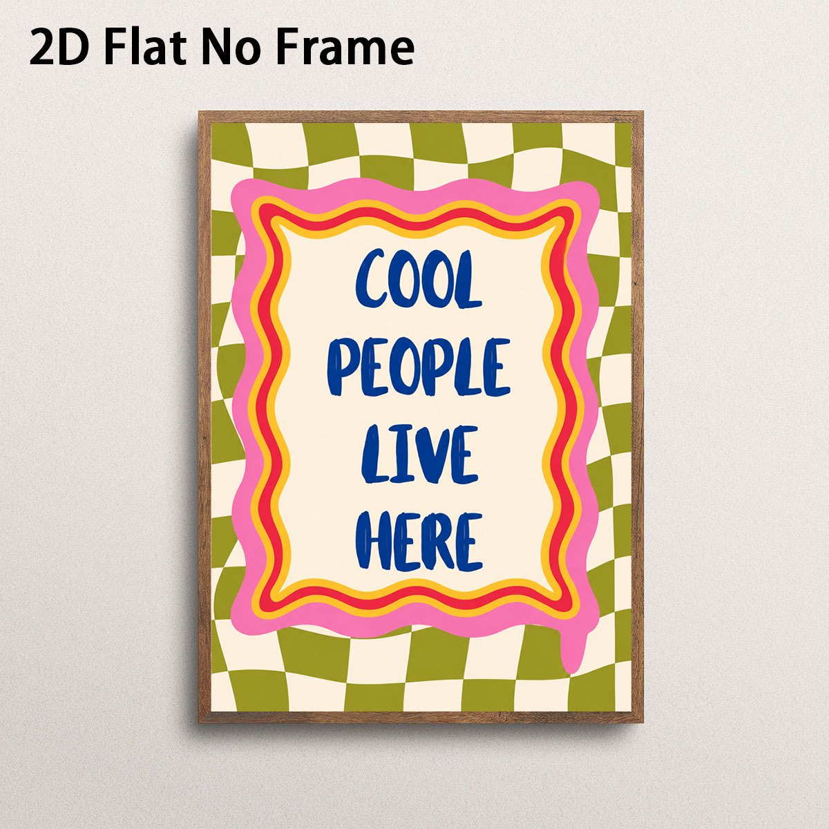 TEMU Stampa su tela 2D piatta, 1 pezzo, poster da parete con citazione "Qui vivono persone fantastiche", stile retr簷 a scacchiera ondulata, senza