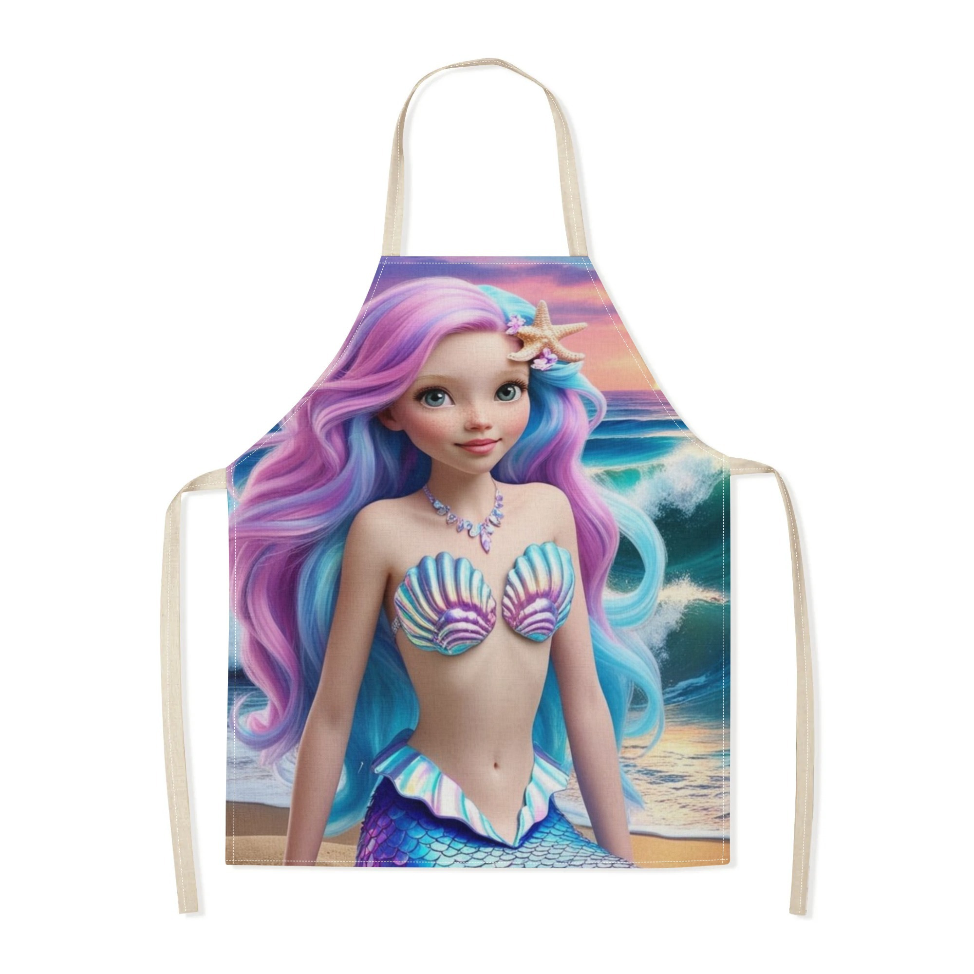 disney for ariel princess waterproof apron - vibrant, fashion-  design with mermaid cartoon pattern, ideal for hotels, supermarkets, restaurants, fruit shops, and milk tea stands,   polyester,  , disney details 6