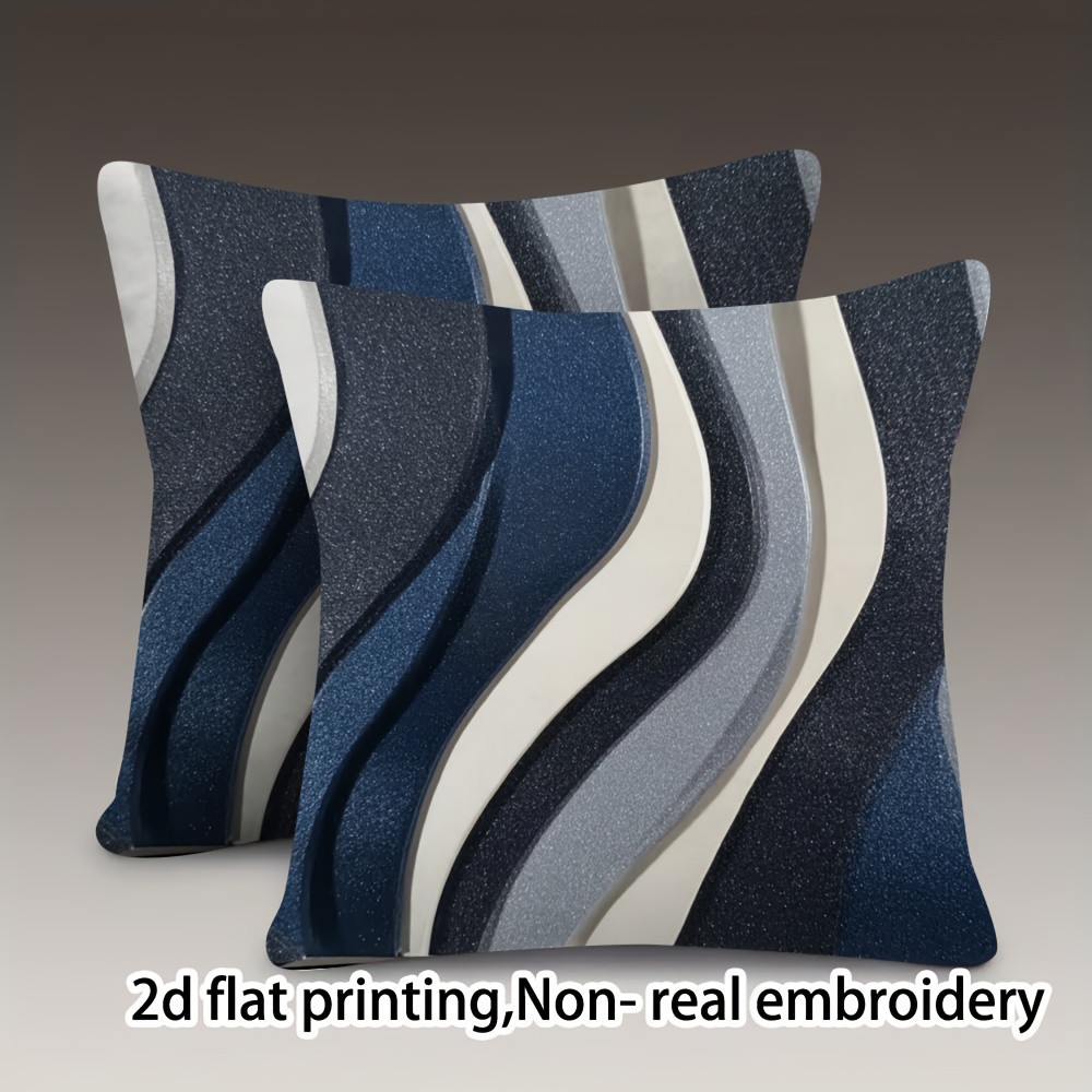 TEMU 2 Bohemian Style Geometric Pillowcases, Navy Blue And Gray , Zipper Closure, Suitable For Sofa And Garden Decoration, Double-sided, No Pillow