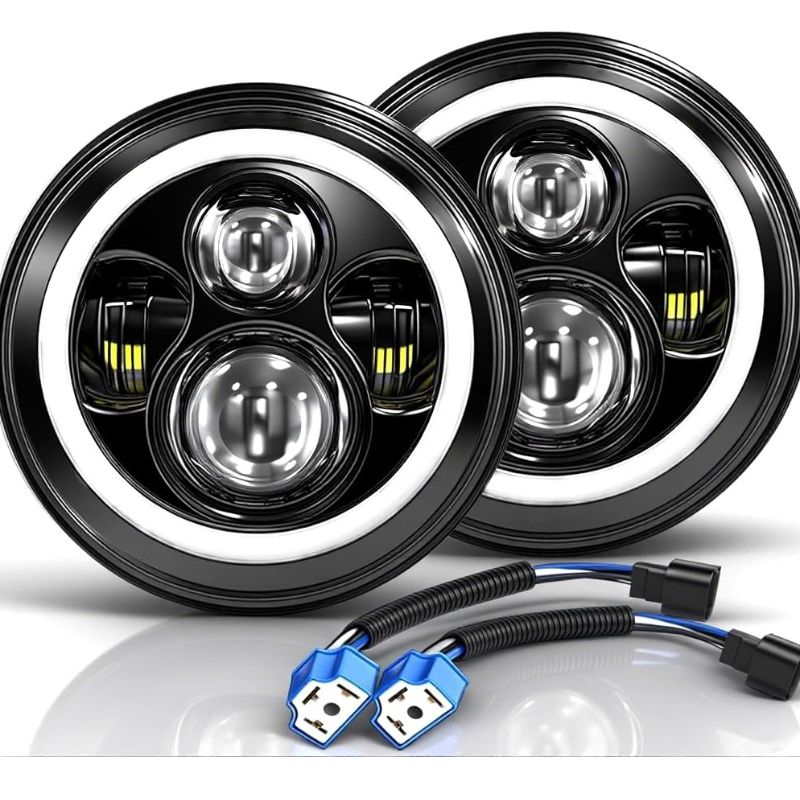TEMU 2pcs 7 Inch Round Led Headlights Pair For For Wrangler 1997-2014, For Hummer 1992-2009, Headlamps For Off Road Driving