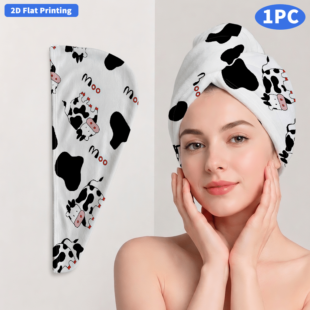 TEMU 1 pièce Bonnet de séchage pour cheveux à imprimé vache, convient aux cheveux et détendus - Bonnet de bain à séchage rapide avec vache, serviette