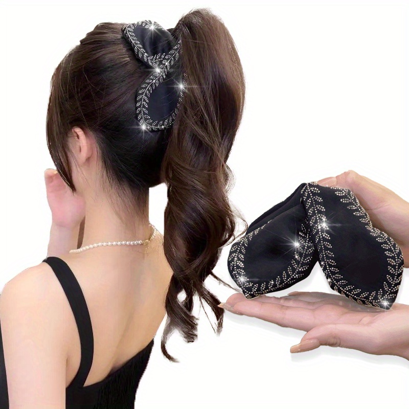 1pc Strong Hair Claw Clip - for Thick Hair Black Big Size - Non Slip Acrylic Clip Vintage - Sparkle Stones Wheat Hair Accessory