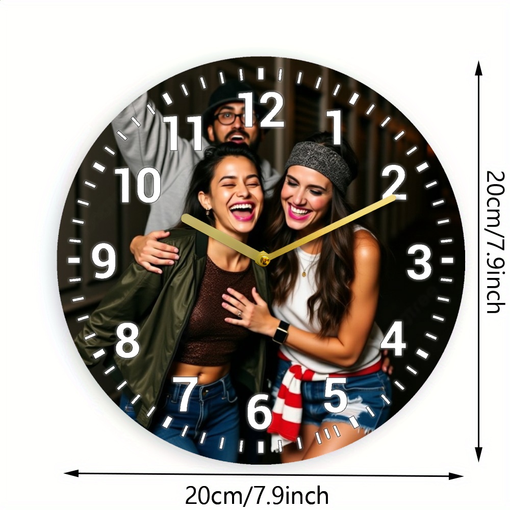 TEMU Custom 1pc 2d Print Personalized Black And White Custom Wall Clock, Silent Non-ticking, Round Wooden Frame, Battery Operated - Ideal For Home,