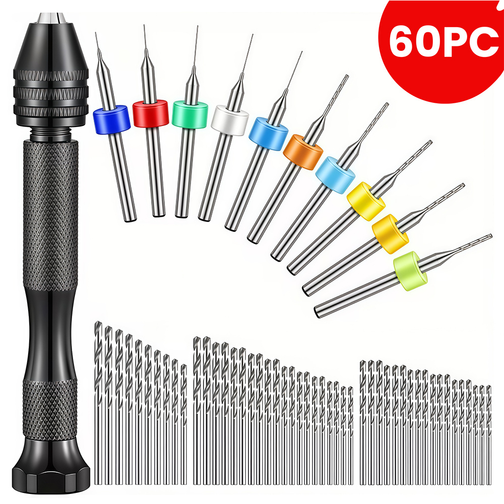 TEMU 60pcs Precision Hand Drill Set, Mini Twist Drill Bits Kit For Resin Casting, Jewelry Making, Craft Carving Diy Micro Drilling Tools