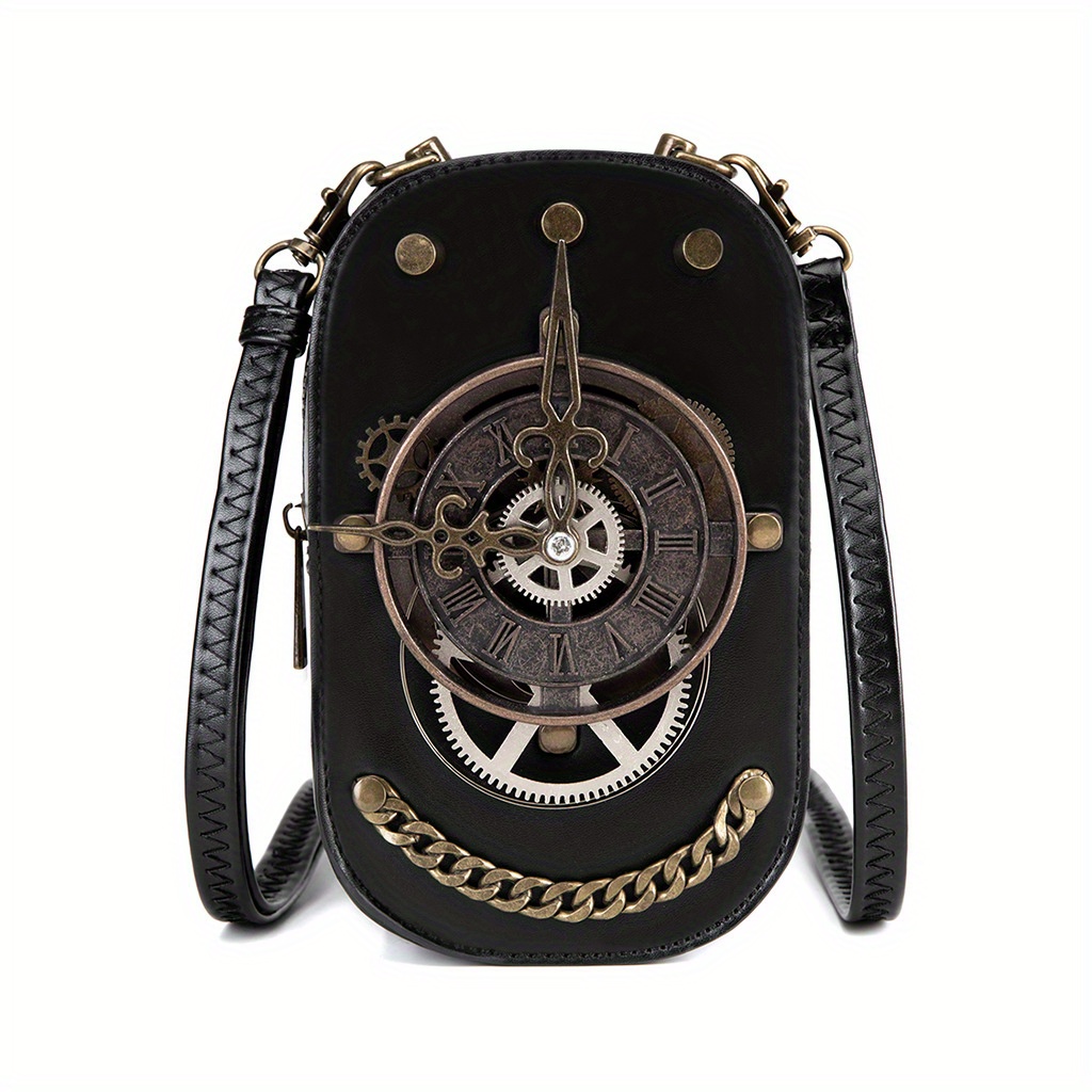Retro Industrial Steampunk Shoulder Bag Featuring A For Women - Includes Coin Purse And Phone Holder