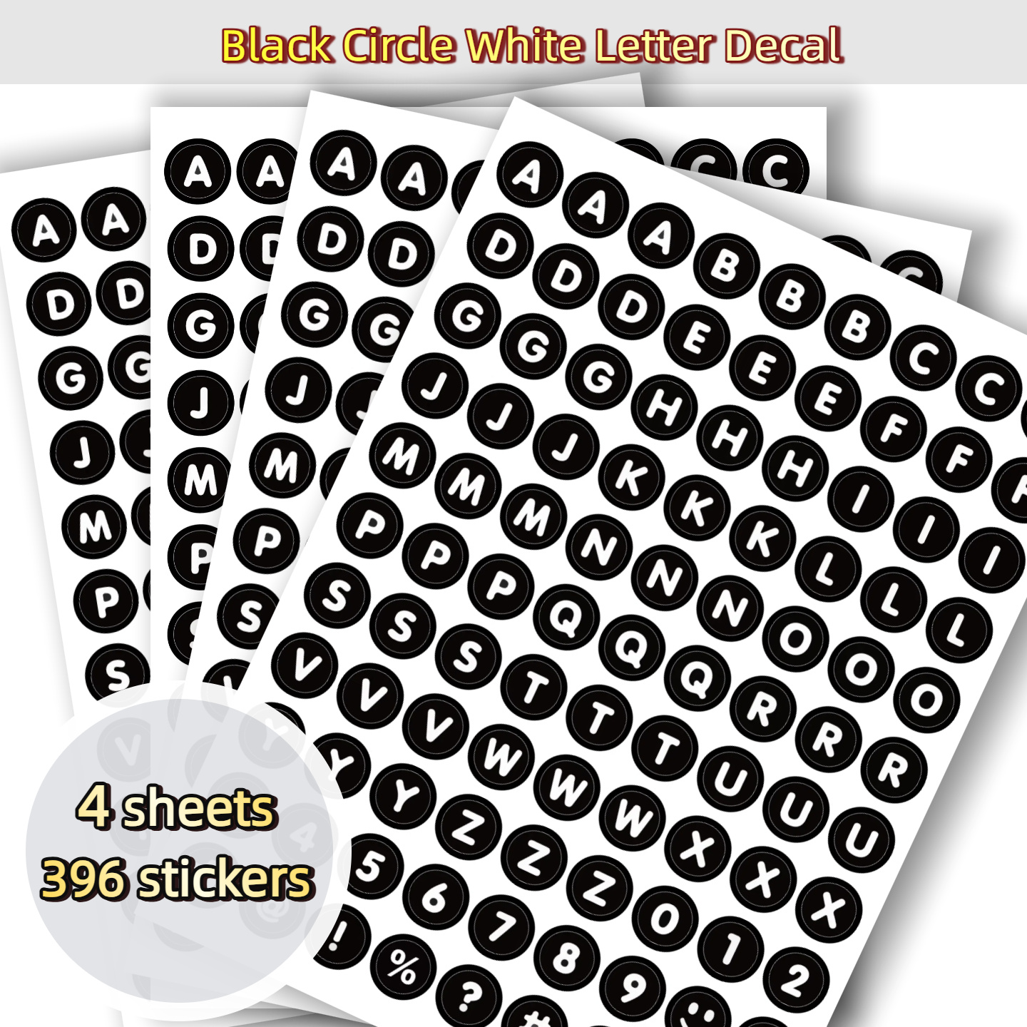 Image of 4 Sheets Dot Letter & Number Stickers | 1.2cm White Letter Black Circle Decals For Scrapbooking, Labels & Crafting | Alphabet Stickers For Cards & Organization, Style 2