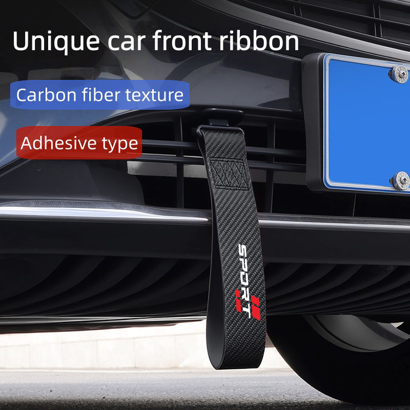 TEMU New Carbon Fiber Pattern Pu Leather Tow Strap With Streamer Tow Rope, New Carbon Fiber Pattern Red Top And Bottom Sport Style Car Bumper