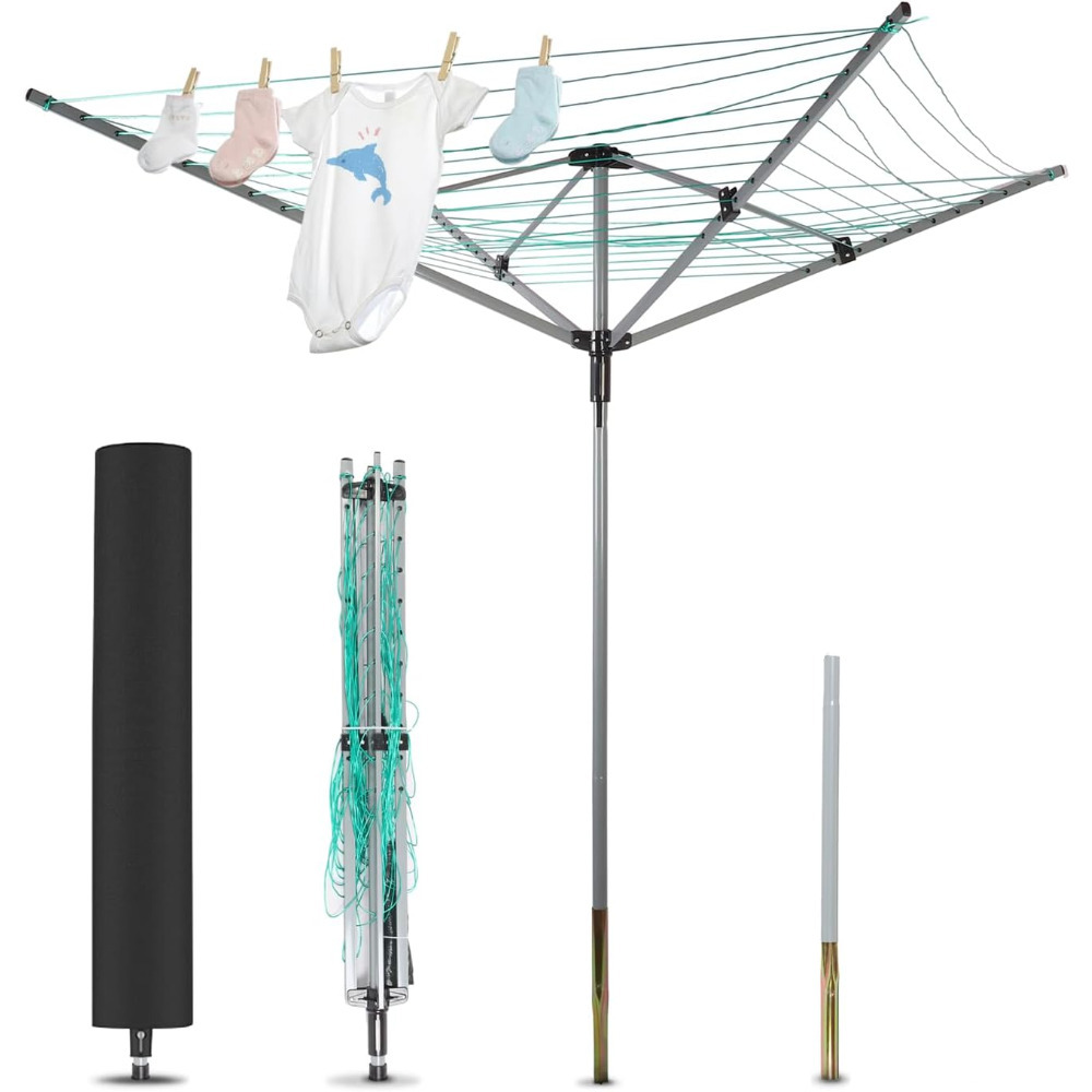 TEMU Rotary Outdoor Umbrella Drying Rack Umbrella Clothesline Rotary Dryers Clothes Line 4 Height Adjustable Foldable Retracting With 165ft Clothesline, Clotheslines