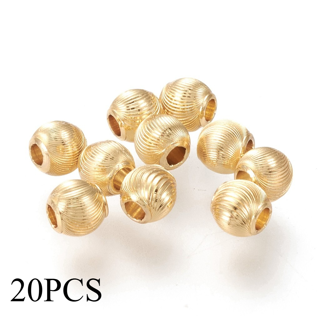 TEMU 20 piezas de cuentas de latón chapadas en oro de 18K, duraderas, texturizadas, redondas macizas, doradas, 5.5x5.4mm, agujero: 2mm, surtido de