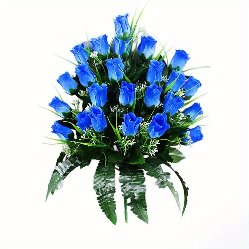 TEMU Beautiful Artificial Roses, 1 Bunch Of 24 Flowers, Cemeteries, Funeral Homes, And Memorials Of
