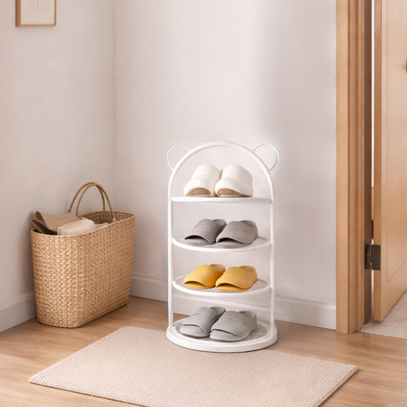 4-layer Free Standing Shoe Racks, A Bear Ear Metal Shoe Rack - Hallway Storage Shelf, And , Suitable For Room Types, Space-, Storage Racks Sturdy Durable Space Metal Material Shoes Shelves