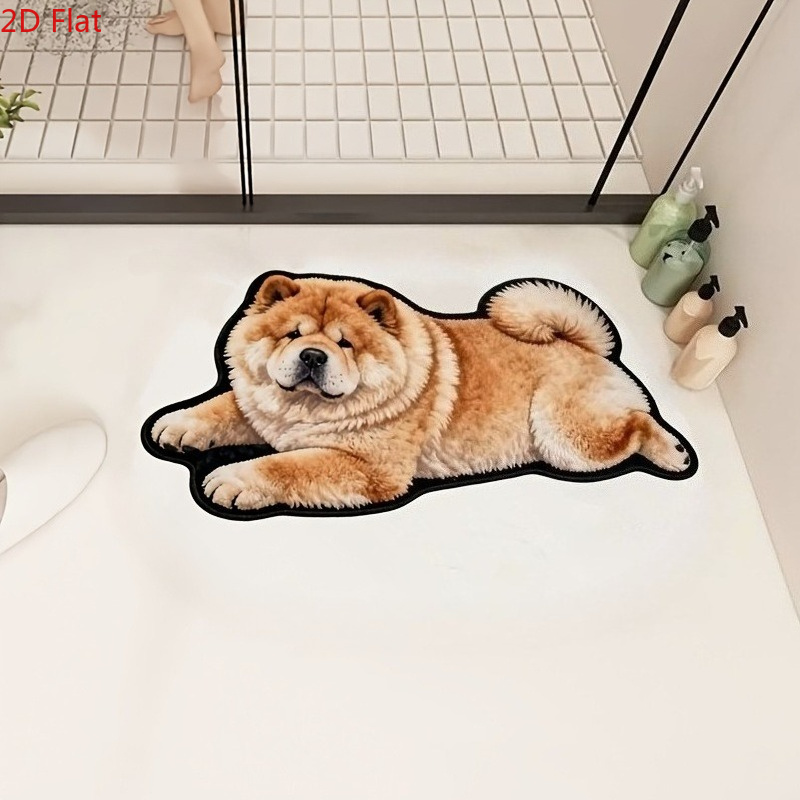 TEMU Faux Imitation Cashmere 900g+9mm 2d Flat Simulated Dog Doormat, Non-slip Entryway Mat, Cute Dog Bedroom Decor Bedside , Soft And Adorable Animal