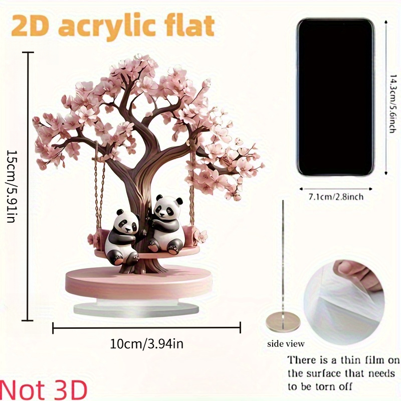 2D Flat, 2D Flat Printed 1pc Swing Tree Couple Panda Table Decoration Sculpture - Multi-functional Decor, Suitable for Desks, Bedrooms, Offices, Dining Rooms, Bookshelves, Living Rooms, Kitchens, Shops - Unique Gift, Perfect for Friends and Family