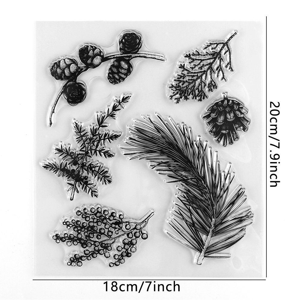 Image of Plants & Christmas & Winter & & Cedar Branches Clear Stamps And Metal Cutting Dies Set, Template Mold Art Decoration, For Diy Craft Making, Card, Photo Album Art Decoration