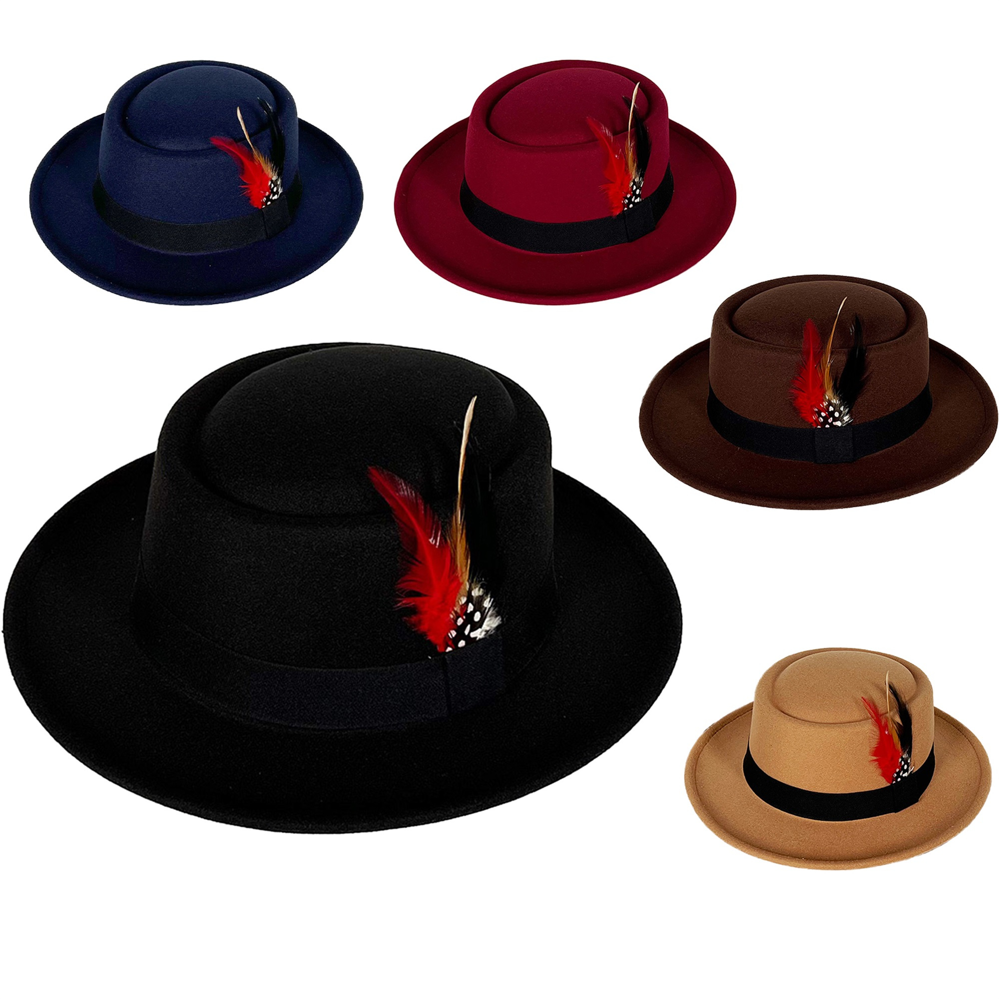 mens fedora hat chic artificial feathers plain color felt - Temu display picture 1