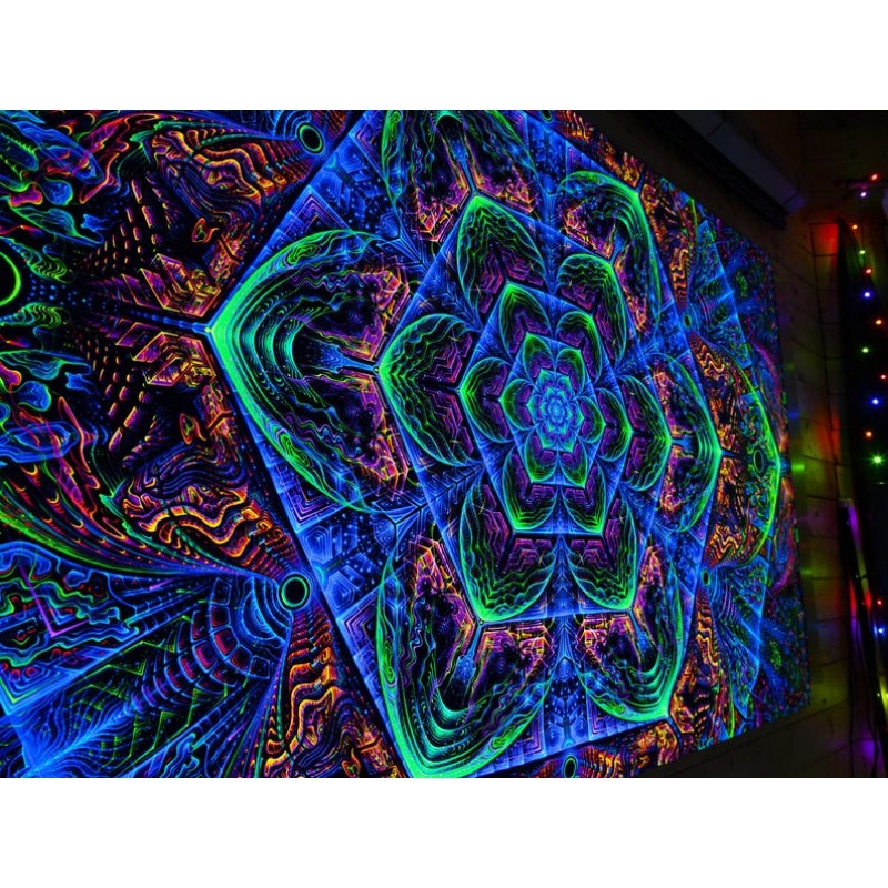 TEMU 2d Flat - 2d Flat - 1pc 2d Printing Multiple Sizes Tapestry, Uv Blacklight Active Backdrop Wall Hanging Trippy Psytrance Tapestry Fluorescent