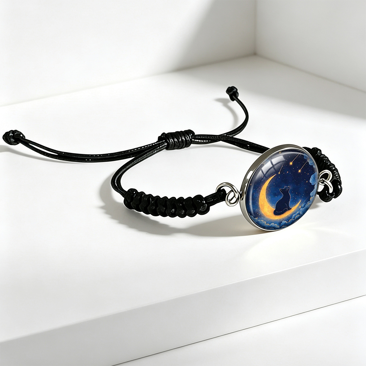 Unisex Night Sky Crescent Meteor Black Cat Woven Bracelet