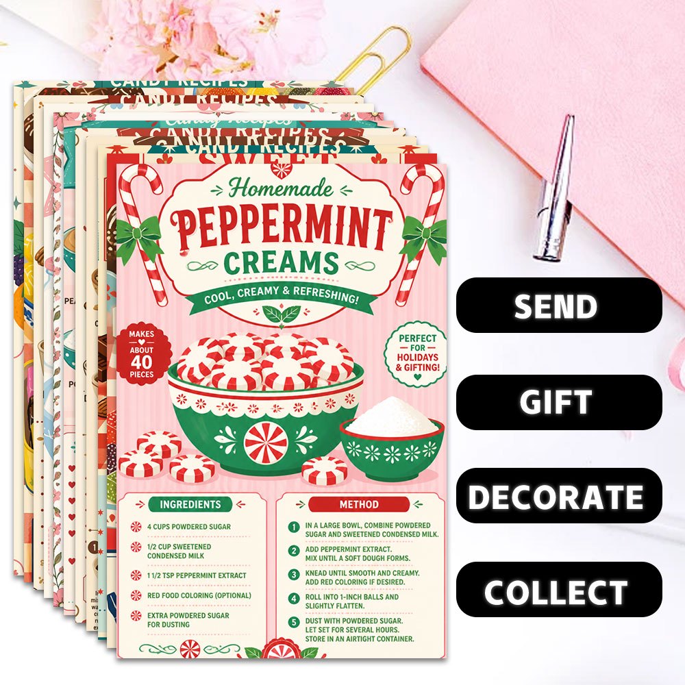 TEMU 24pcs Set Of 4×6 Inch Vintage Handmade Postcards, Old-fashioned Candy Dessert Recipe Pattern Greeting Cards, Suitable For Scrapbooking, Journal