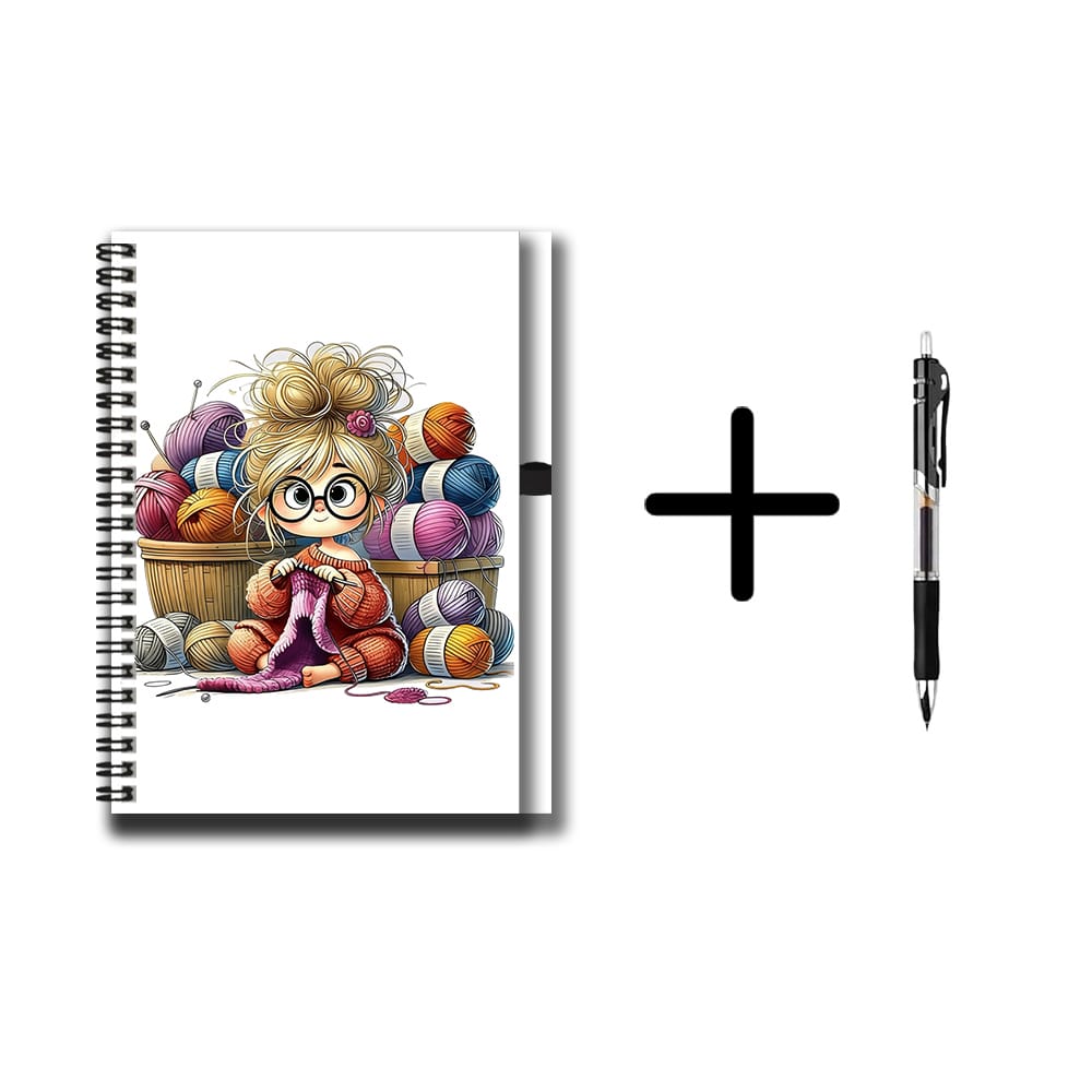 TEMU A Set Of Cute Knit Style Spiral Notebook With Pen, 100 Pages Large Capacity. Exquisite Cover, Girl Image And Colorful Balls Are Super . Suitable