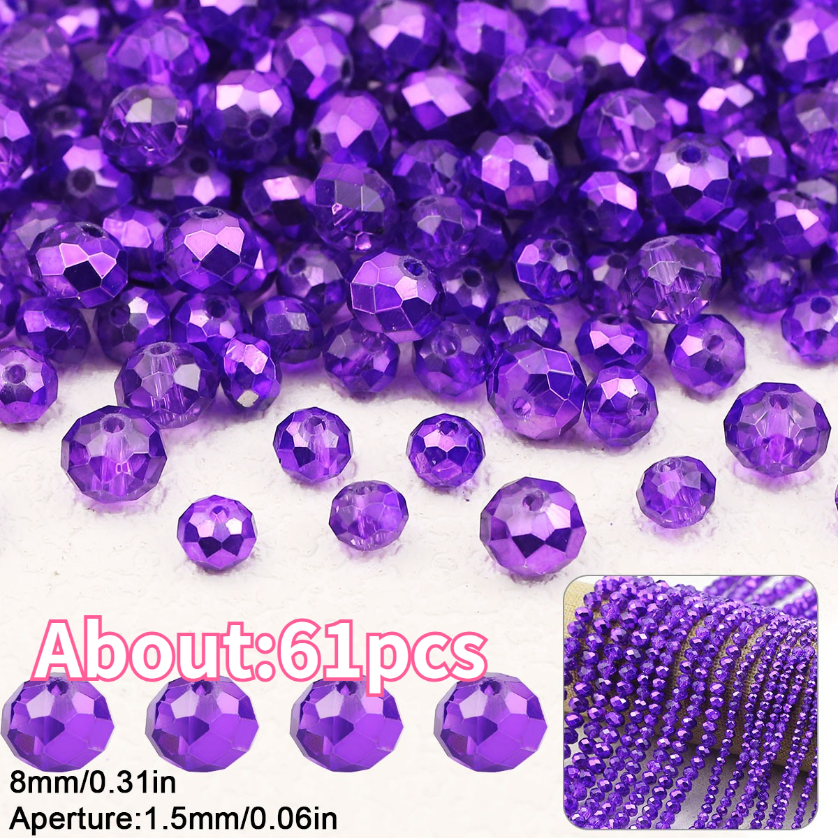 TEMU 3/4/6/8mm Shiny Purple Beads Multi- Perforated Glass Beads Beads&bead Assortments Beads&bead Assortments Glossy Spacer Beads, Suitable For