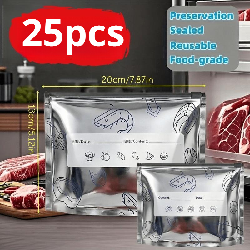 TEMU 25pcs Thickened Vacuum Seal Bags, Washable And Reusable, With Design For Portioning, Food-grade Freshness, Suitable For Meat, Vegetables, And