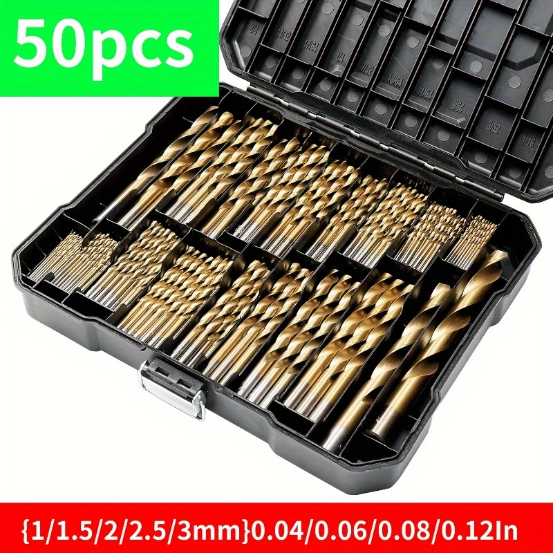 50pcs titanium coated   steel drill bit set with round shank and spiral   design,   for home and workshop use, high-  accessories, modern drill bit set 0