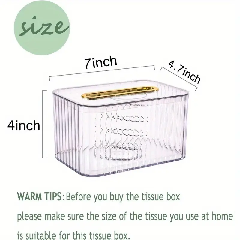 clear tissue box cover with golden handle elegant rectangular design for home bathroom bedroom dresser durable stylish organizer bathroom organizers and storage decorative tissue holder sleek organizer Product details 1