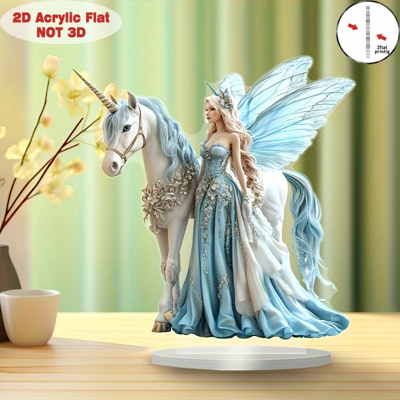 TEMU 2d Flat 1pc Bohemian Style 2d Acrylic Ornament - Charming Fairy Princess And Unicorn , Light Luxury Home And Office Tabletop Display Piece - For