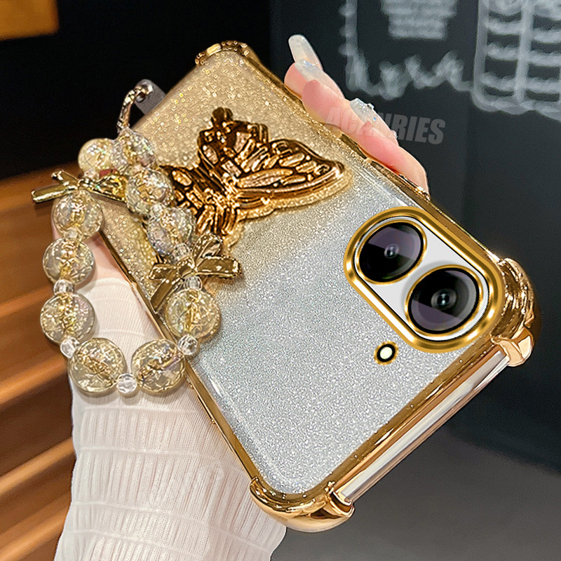 TEMU Phone Case: Redmia5 Bead Wrist Strap Lanyard Chain   Luxury Bracket Folding Stand Holder   Gradient Glitter Plating Phone Case For Xiaomi Redmi