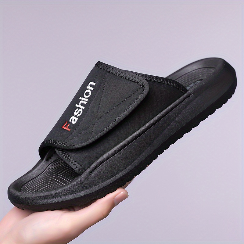 mens   slide sandals adjustable hook loop closure non slip eva sole breathable fabric upper indoor outdoor use ideal for beach holiday wear beach footwear  able slippers flexible cushioning beach shoe Product details 0