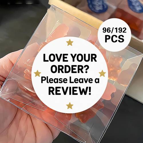 96 192pcs of review request circular stickers featuring a design with ideal for e commerce packaging online store ups small business and more