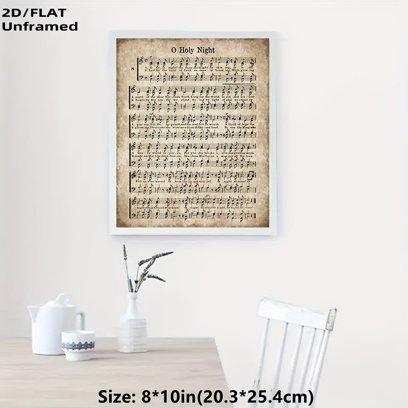 TEMU 2d Flat, 1pc Frameless Vintage Christmas Carol Poster - Hand-drawn Style & Lyrics, Classic Art Deco Music Sheet Wall Art For /outdoor, Ink On