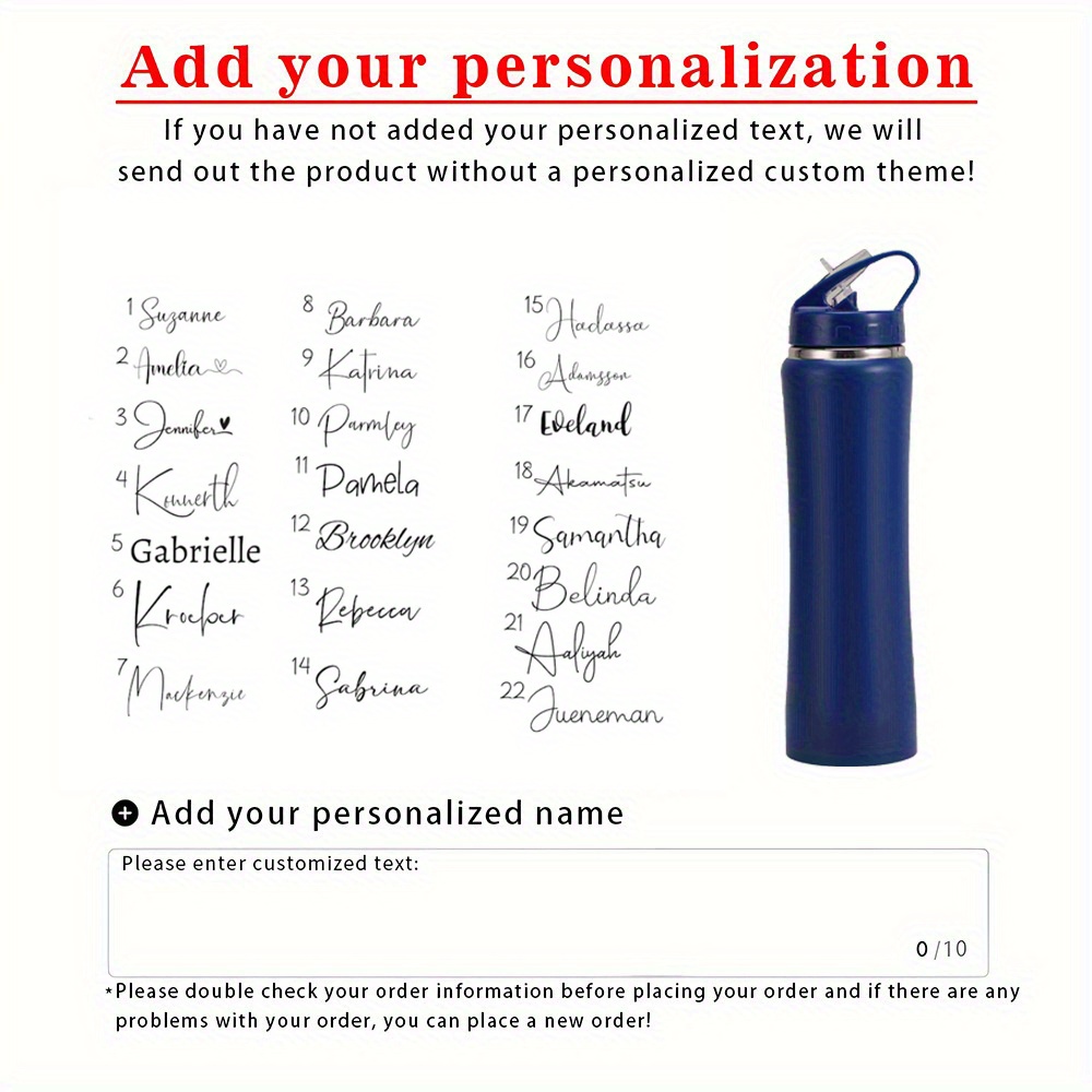 TEMU 1pc Personalized Water Bottle, Custom Name Insulated Water Bottle, Water Bottle With Straw, Gym Water Bottle, Bike Water Bottle, Personalized