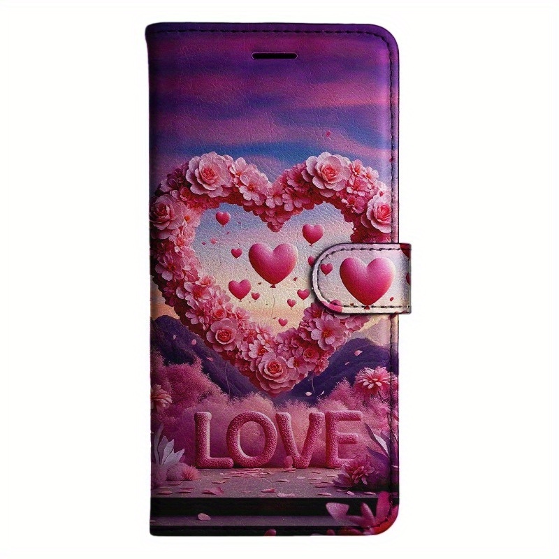 TEMU Phone Case: Love Magnetic Flip Wallet Case With D Holder Stand For Iphone 5/6/6s/7/8/x/xs/xr/se2 2020/se3 2022/11/12/13/ Plus Pro Max