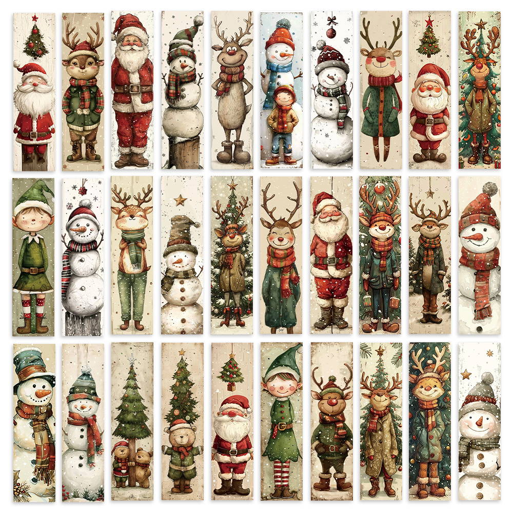 E-shop 32-teiliges süßes Weihnachts-Lesezeichen-Set, Chibi-Weihnachtscharakter-Design, Geschenk für Schüler, Weihnachts- Schulstart-Geschenk,