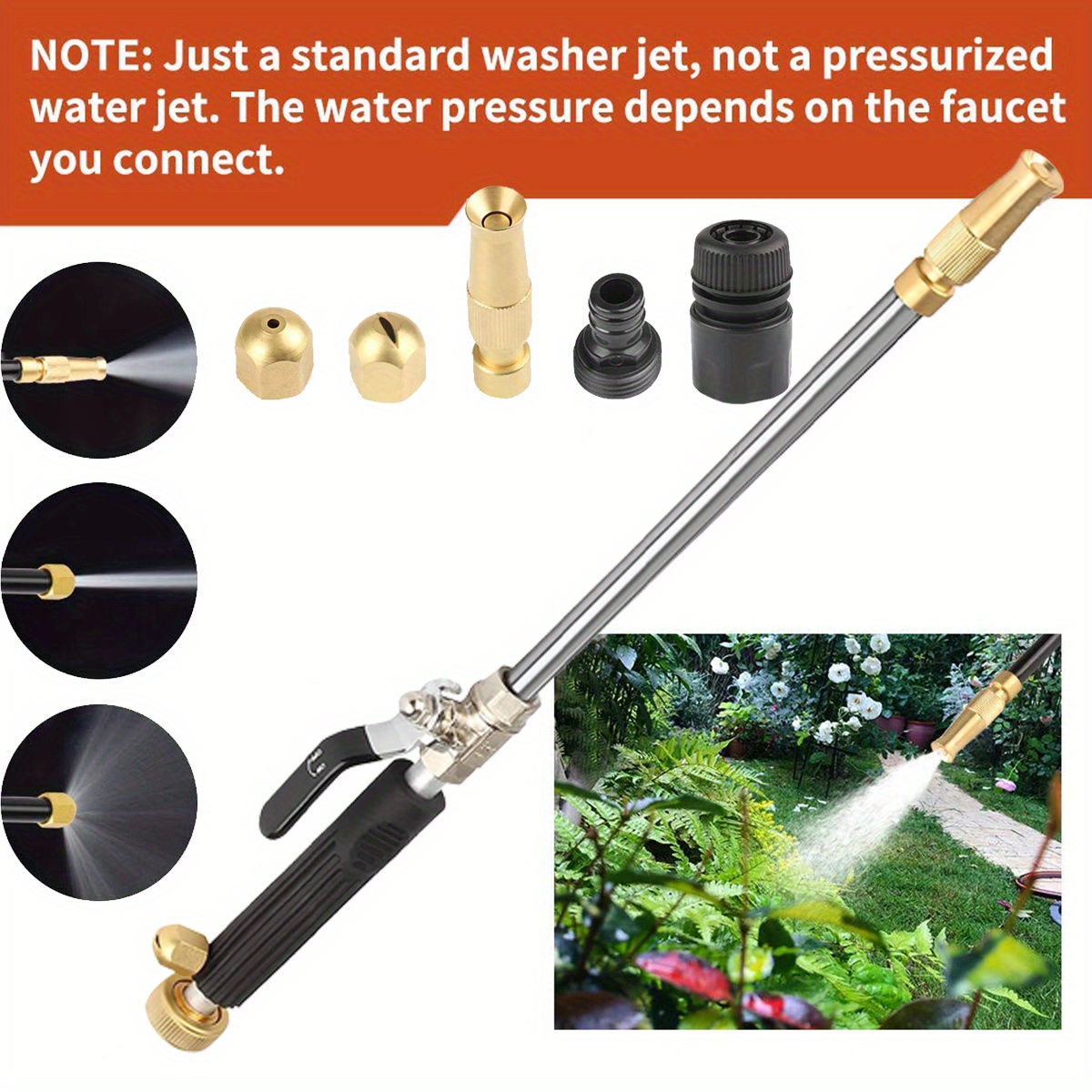 Image of High Pressure Hose Nozzle, Jet Nozzle Power Washer For Garden Hose Jetnozzle 2-in-1 High Pressure Power Washer Hose Attachment Water Gun Gutter Cleaning Wand