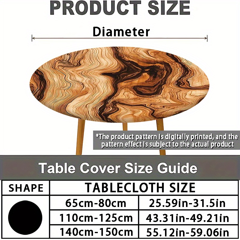 TEMU 1pc, 2d Flat Wood Grain Print Elastic Round Tablecloth – Natural And Rustic Design For Cozy Wooden Ambiance. Perfect For Kitchen Dining, Outdoor